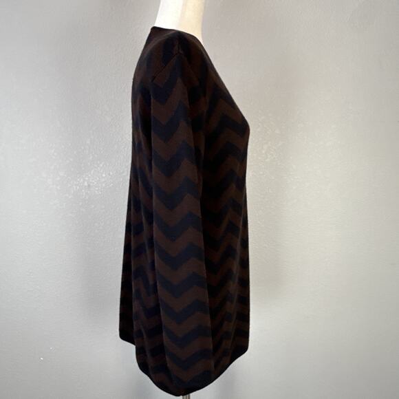 Classiques Entier Tunic Sweater Size M Chevron Zigzag Brown Black Merino Wool - Picture 6 of 7